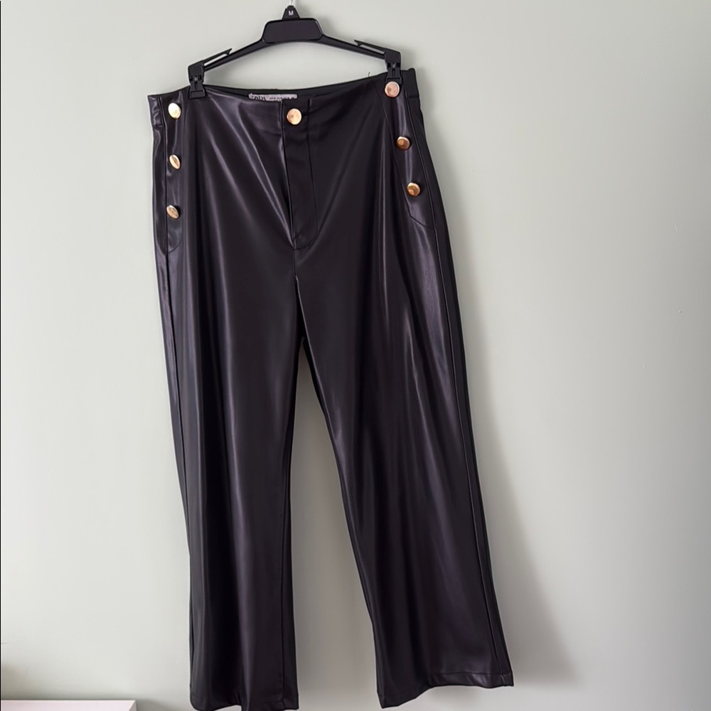 Zara Black faux leather Wide-Leg Pants